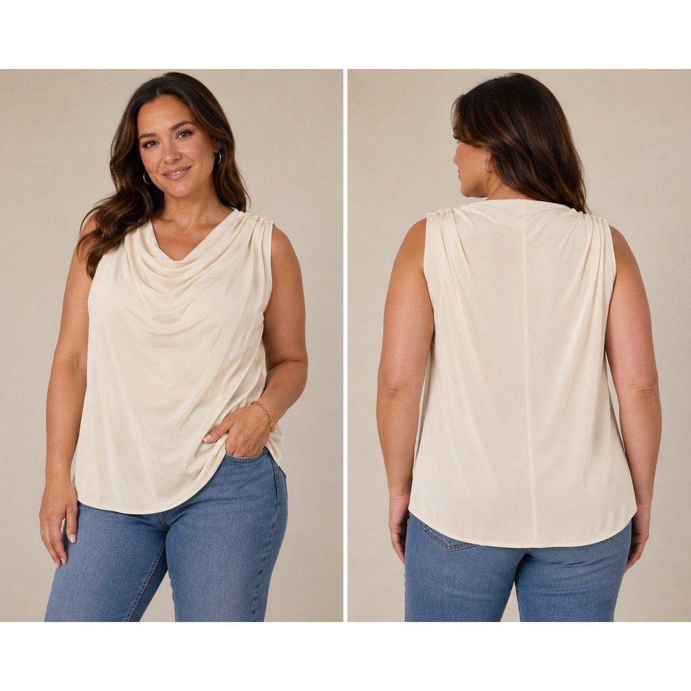 Talbots Pure Silk Cowl Neck Sleeveless Blouse Cream Ivory Size 16 NWT